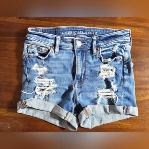 American Eagle Blue Denim Mini Shorts - Juniors Size 0 - Distressed